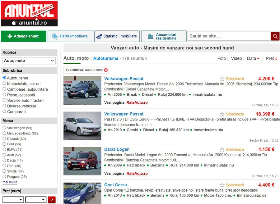 Descoperă una dintre cele mai variate oferte de mașini de vânzare pe Anuntul.ro!