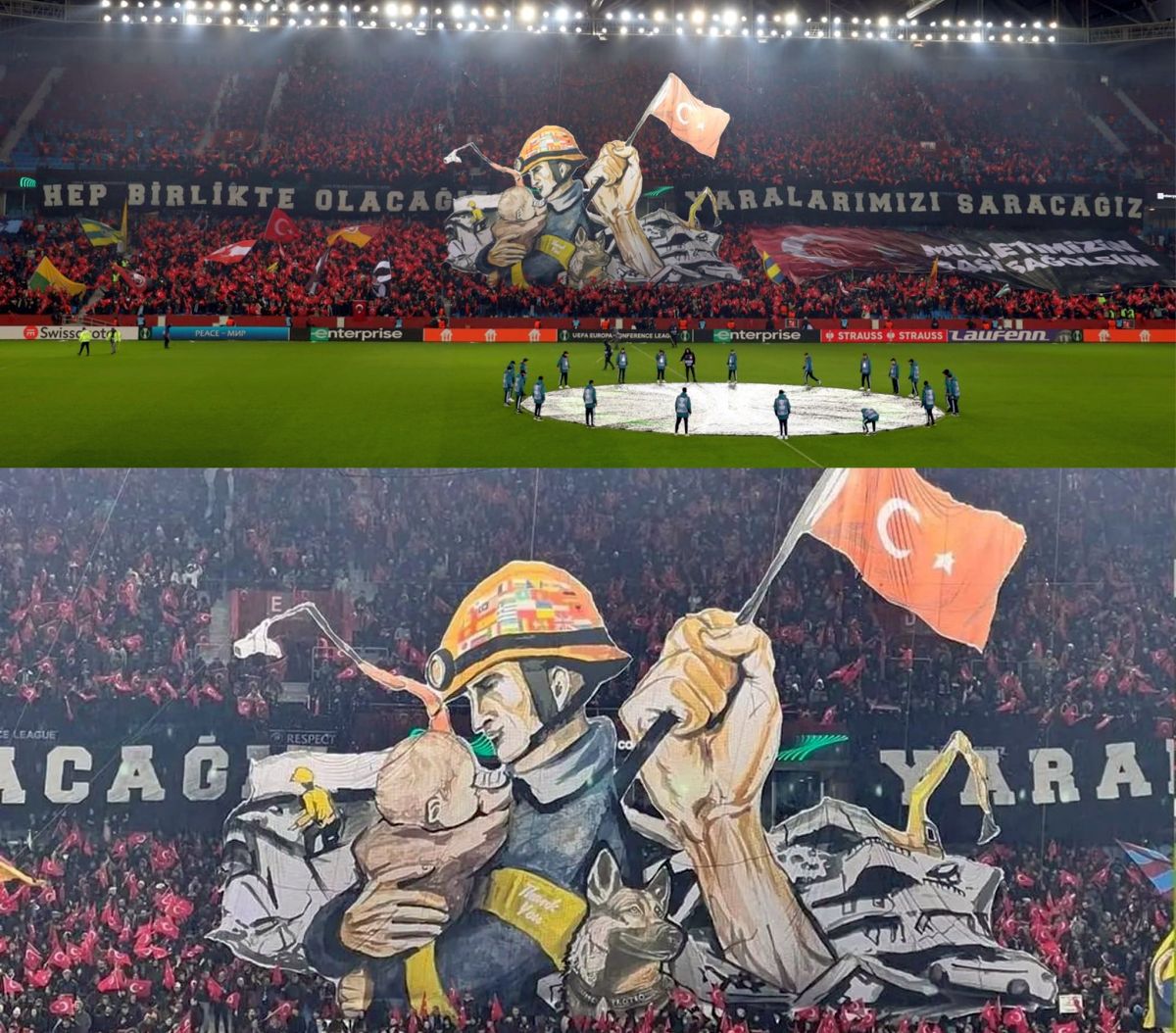 Trabzonspor - FC Basel (16 februarie 2023) - scenografia emoționantă a suporterilor turci