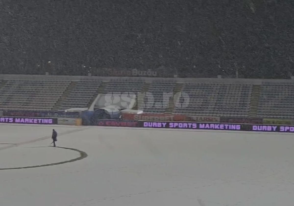 Imagini cu zăpada de la Buzău, înaintea meciului Gloria - FCSB
