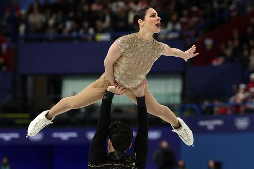 Deanna Stellato-Dudek în timpul programului scurt al perechilor la JO 2026 Foto: Guliver/GettyImages