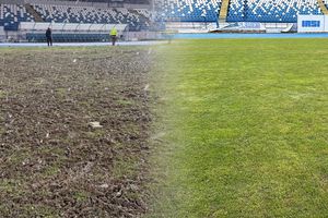 Prăpăd în urma „stejarilor” » Gazonul arenei, distrus complet: s-au investit peste 500.000 de euro