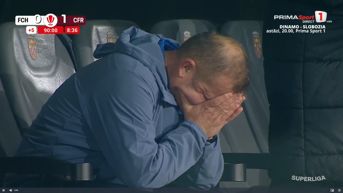 La PĂMÂNT! Cum a fost surprins Dorinel Munteanu la finalul meciului Hermannstadt - CFR Cluj