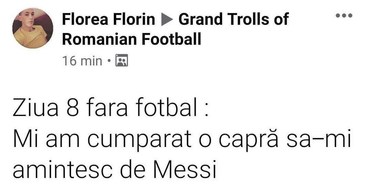 Avalanșă de glume după întreruperea Ligii 1 » Fanii fac haz de necaz: „Ziua 4 fără fotbal: îl sun pe fratele meu să îl scoată pe Moruțan la pauză, ca să îmi aduc aminte de Becali” :D