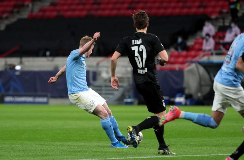 Belgianul Kevin De Bruyne (29 de ani) a marcat un gol senzațional în minutul 13 al disputei dintre Manchester City și Borussia Monchengladbach, returul optimii de finală din UEFA Champions League, la scorul de 0-0.