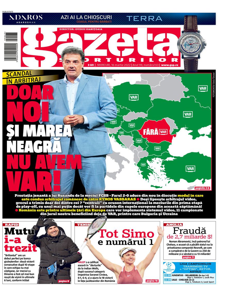 Gazeta de azi publică o reprezentare grafică șocantă: „Doar România și Marea Neagră nu au VAR!”