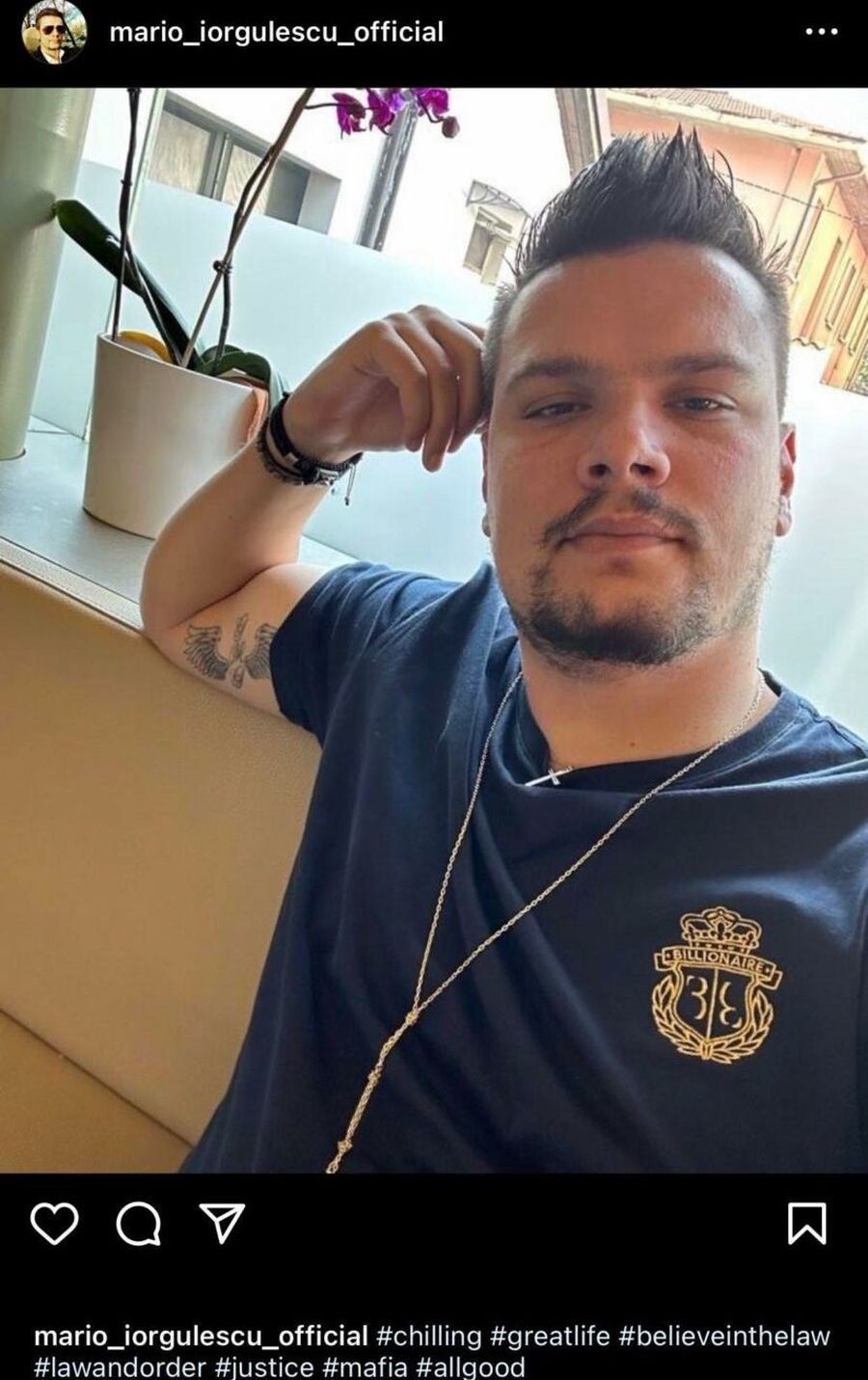Fotografia postată de Mario Iorgulescu pe Instagram Cum arată în prezent fugarul Mario Iorgulescu » Postare sfidătoare pe Instagram, din Italia: „Mafia. Viață bună”