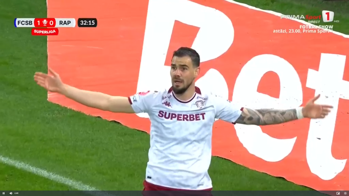Rapid a cerut penalty în prima repriză a derby-ului cu FCSB