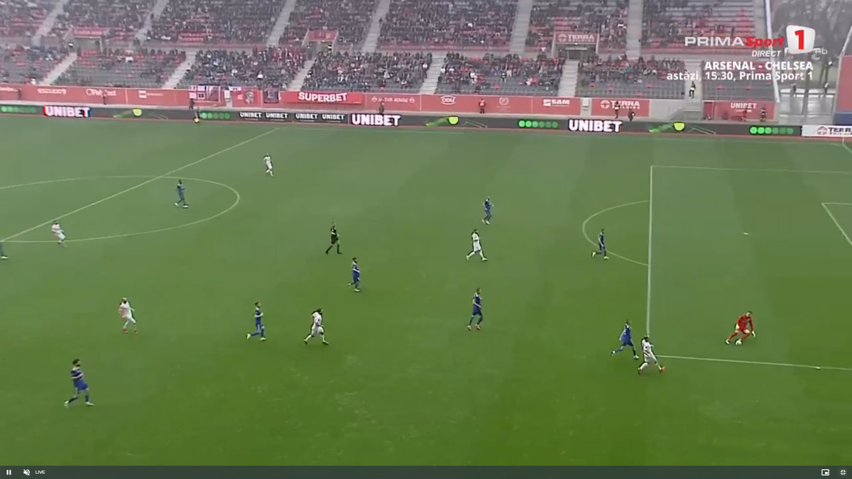 Gol de cascadorii râsului în Superliga! Ploaia de la Sibiu l-a doborât pe portarul Krell