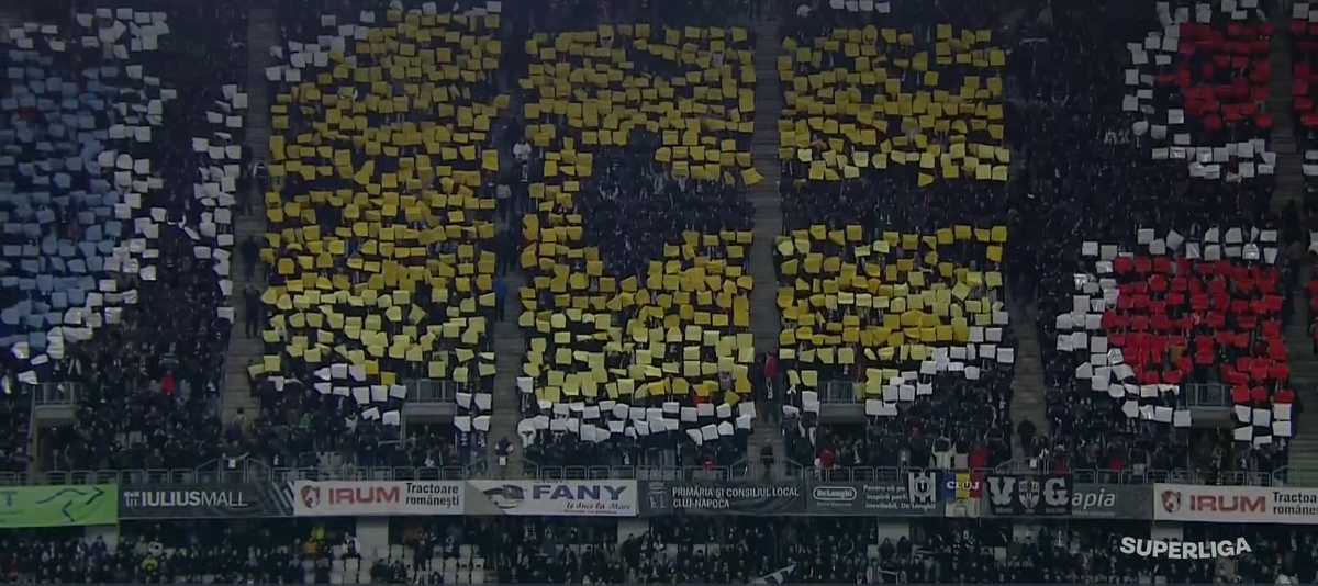 Scenografie în „tricolor” la derby-ul U Cluj - CFR! Atmosferă spectaculoasă pe Cluj Arena