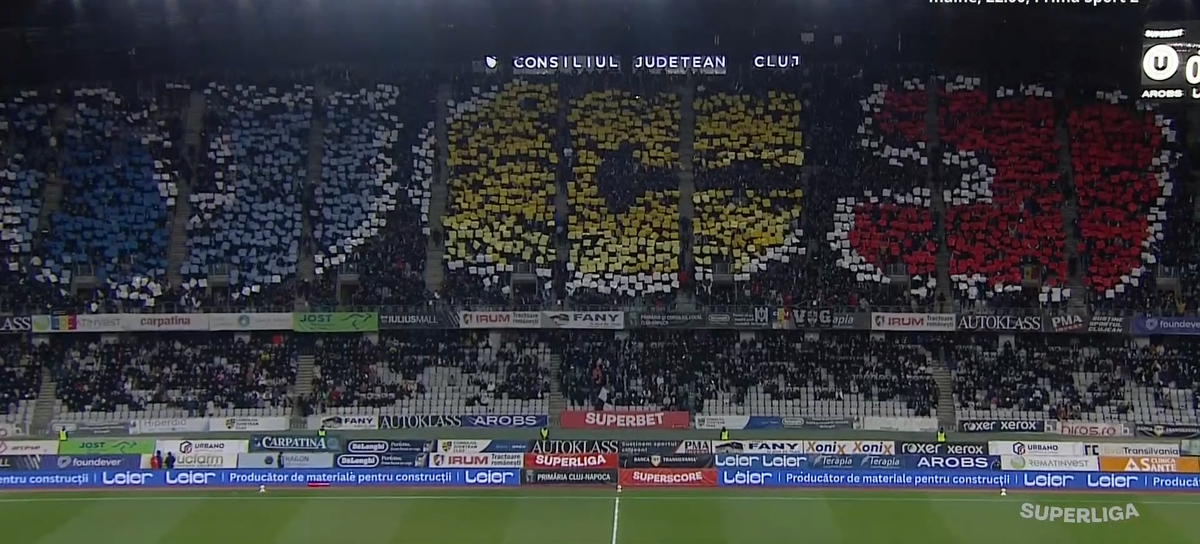 Scenografie în „tricolor” la derby-ul U Cluj - CFR! Atmosferă spectaculoasă pe Cluj Arena
