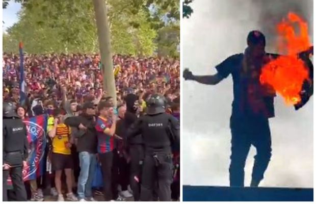 Tricouri arse și scandări macabre în afara stadionului înainte de Barcelona - PSG, arbitrat de Kovacs