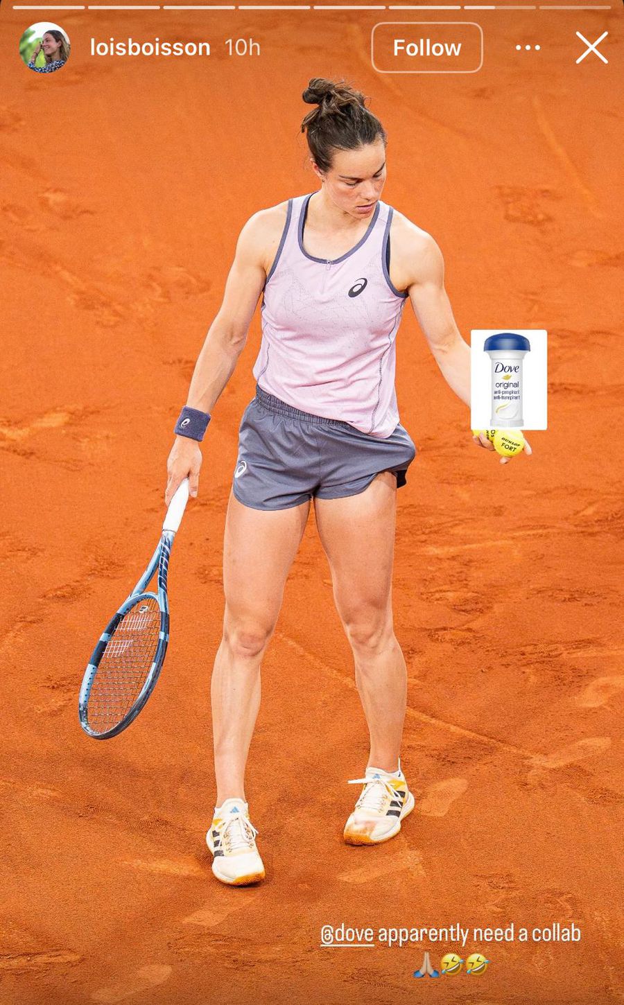 Lois Boisson, propunere pentru Dove/Foto: captură Instagram După ce a sugerat că adversara ei miroase urât, Harriet Dart și-a schimbat atitudinea » Reacția hilară a lui Lois Boisson: „Am nevoie de o colaborare”