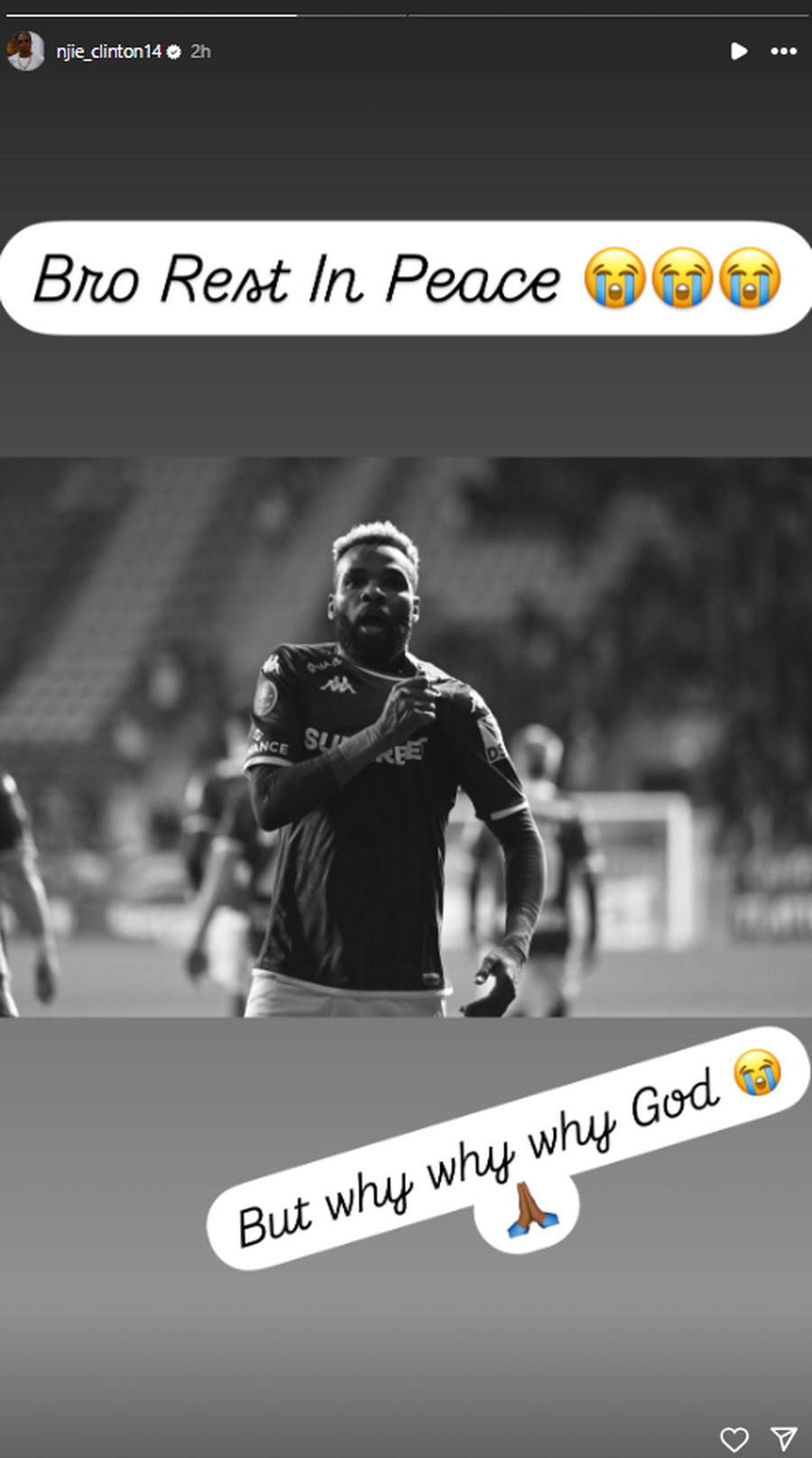 Reacția lui Clinton N'jie după decesul lui Aaron Boupendza // foto: Instagram Ultimul mesaj pe care Aaron Boupendza i l-a trimis lui Clinton N'Jie: „Mi-ai spus, frate!”