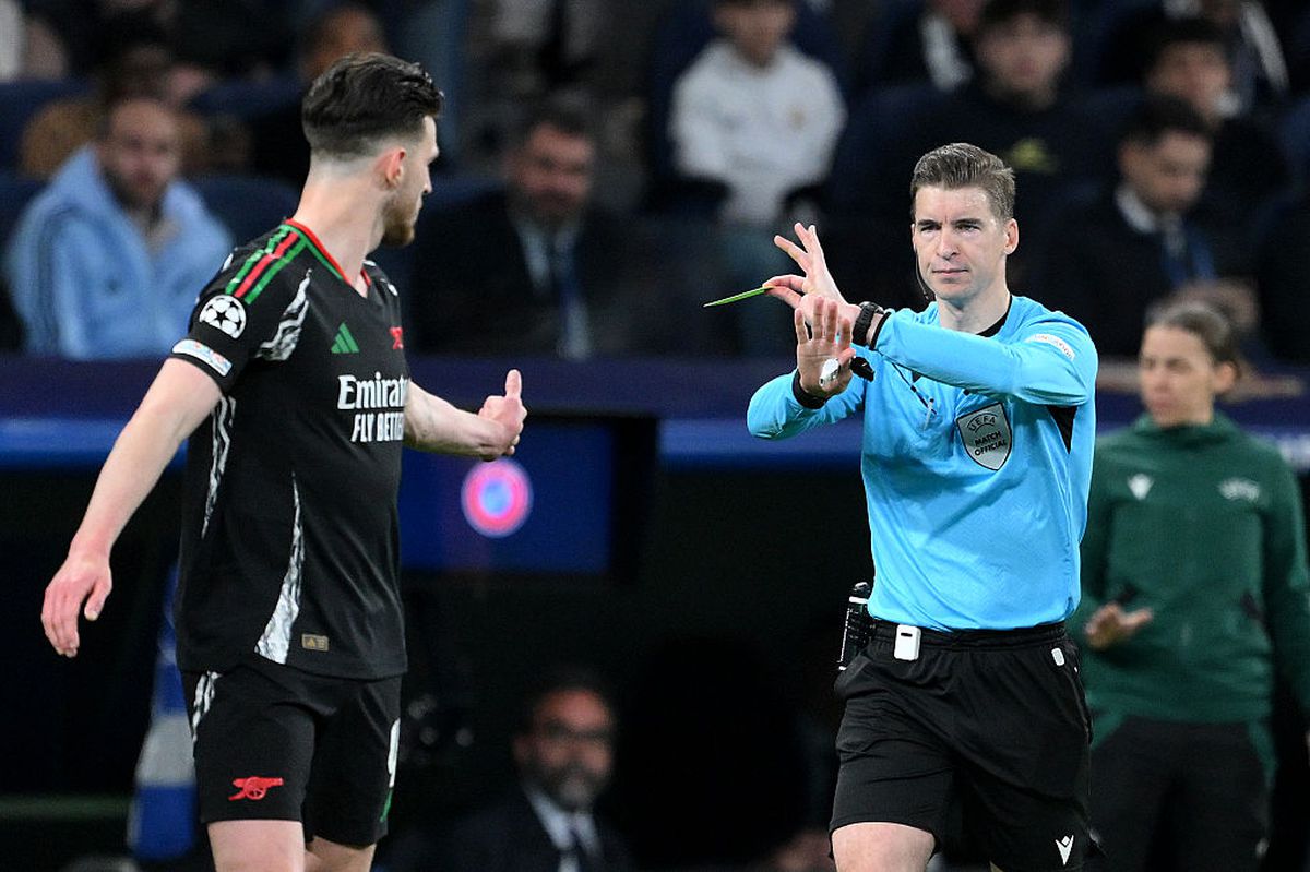 Decizie controversată în Real Madrid - Arsenal: a fost sau nu penalty la duelul Mbappe - Rice?