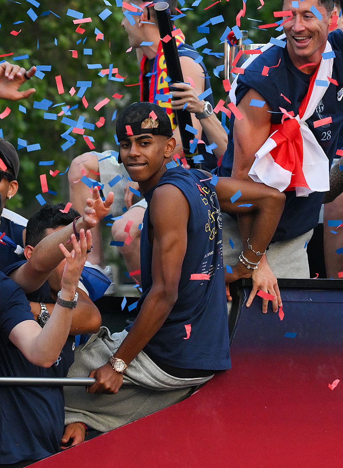 Imagini de la petrecerea de titlu a celor de la FC Barcelona