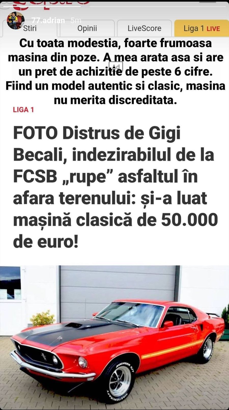 FCSB. Adi Popa a reacționat după articolul publicat în GSP: „Mașina mea are un preț de peste 6 cifre, nu cât ați scris voi” ;)