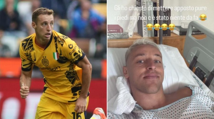 Davide Frattesi pe patul de spital, după ce a ieșit din operația de hernie inghinală / Foto: Instagram Cristi Chivu l-a convins deja să prelungească cu Inter » Gestul prin care l-a surprins antrenorul nerazzurrilor!