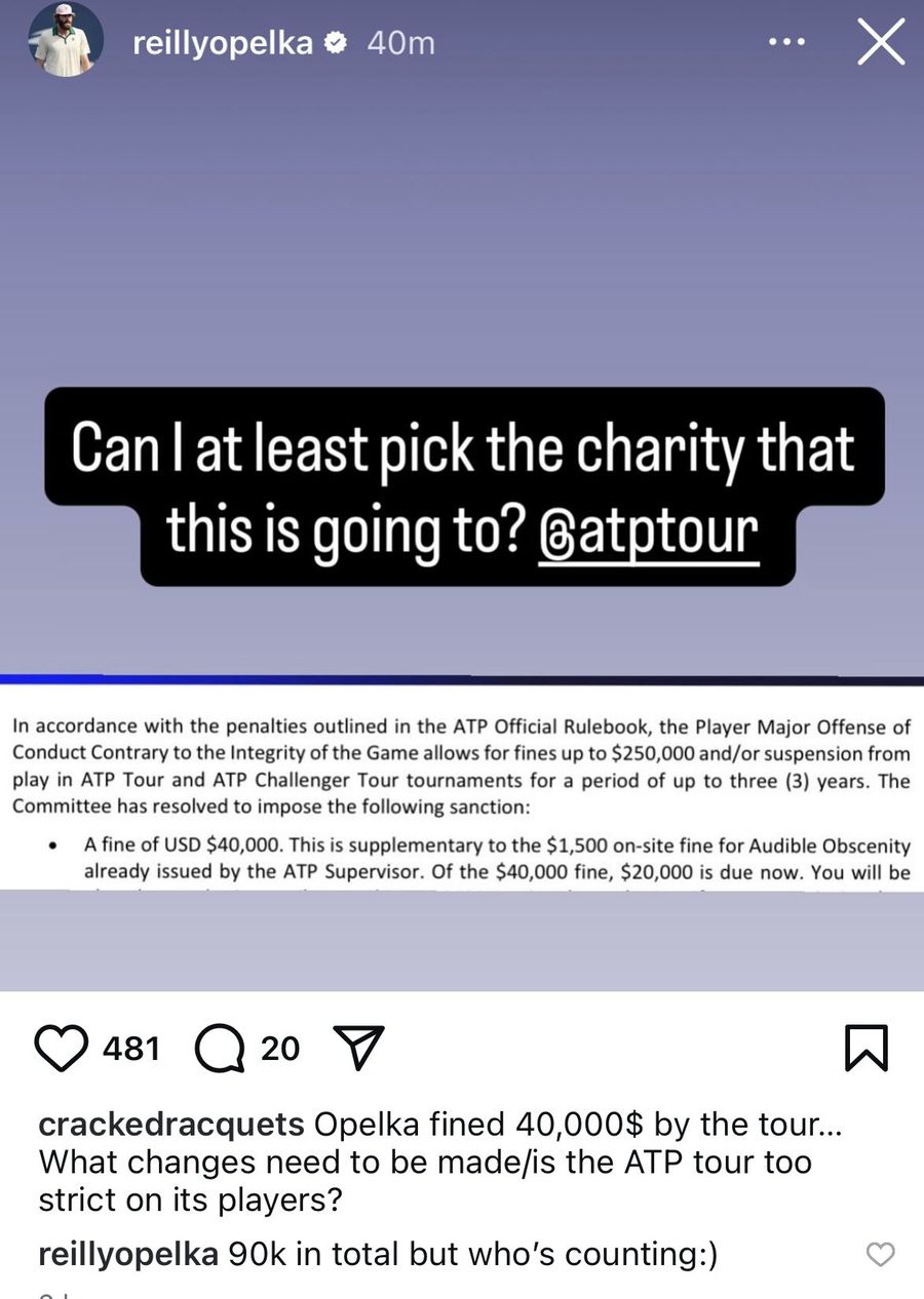 Mesajul lui Reilly Opelka, după amenda primită Gestul care l-a costat 24.000 de euro pe Reilly Opelka