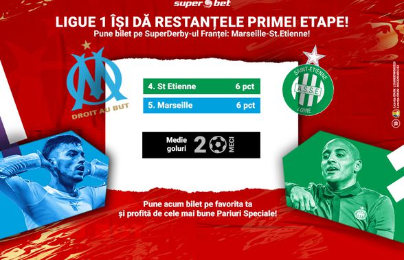 Ligue 1 își dă restanțele primei etape! Pune bilet pe SuperDerby-ul Franței: Marseille-St.Etienne!