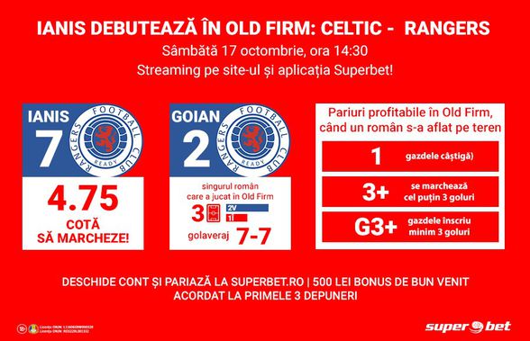 Istorie: cota 11:00 pentru gol Ianis Hagi și victorie Rangers în Old Firm!