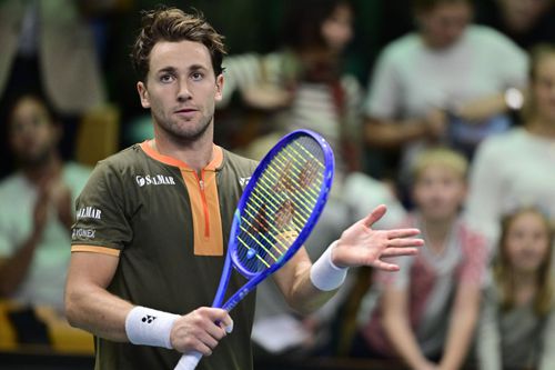 Casper Ruud sărbătorind victoria în turul 2 la Stockholm Foto: Imago Images