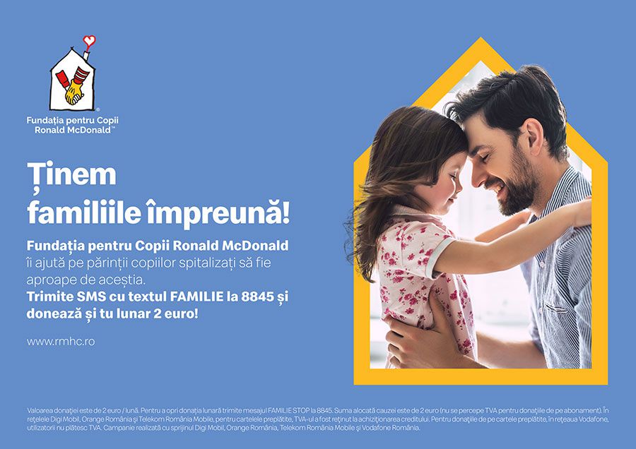 Donează 2 euro lunar prin SMS și susține Fundația pentru Copii Ronald McDonald