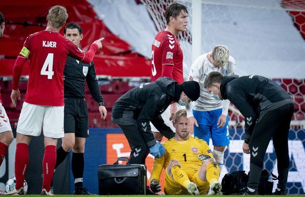 Danemarca - Islanda 2-1. Lovit cu genunchiul în cap, Schmeichel și-a pierdut cunoștința! Ar putea rata meciul Liverpool - Leicester!
