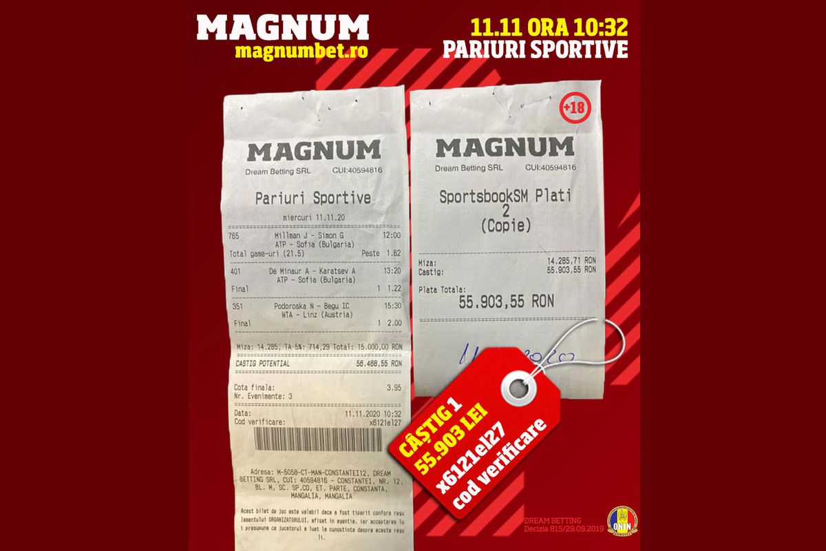 Un parior din MANGALIA a câștigat la MAGNUM BET aproximativ 200.000 de EURO, mai exact 881.532 de lei!
