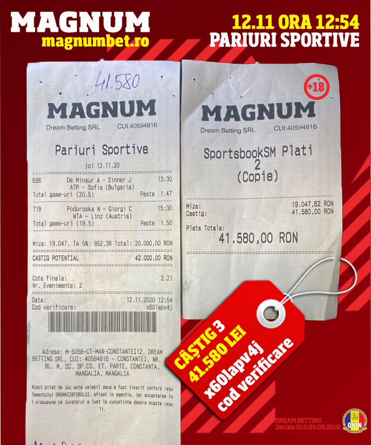 Un parior din MANGALIA a câștigat la MAGNUM BET aproximativ 200.000 de EURO, mai exact 881.532 de lei!