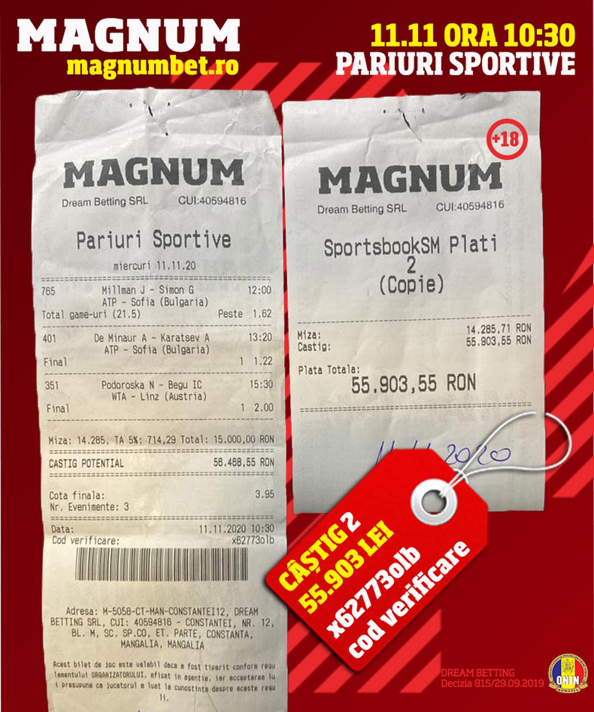 Un parior din MANGALIA a câștigat la MAGNUM BET aproximativ 200.000 de EURO, mai exact 881.532 de lei!