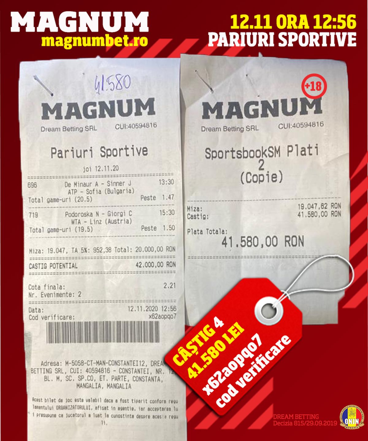 Un parior din MANGALIA a câștigat la MAGNUM BET aproximativ 200.000 de EURO, mai exact 881.532 de lei!