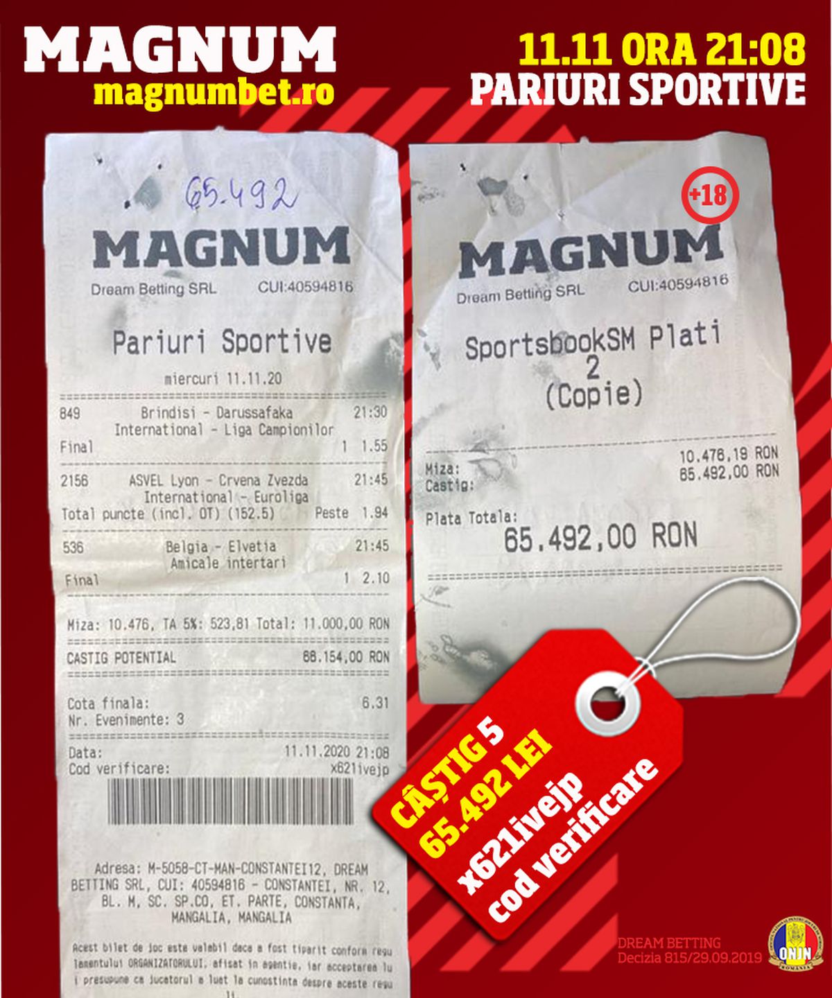 Un parior din MANGALIA a câștigat la MAGNUM BET aproximativ 200.000 de EURO, mai exact 881.532 de lei!