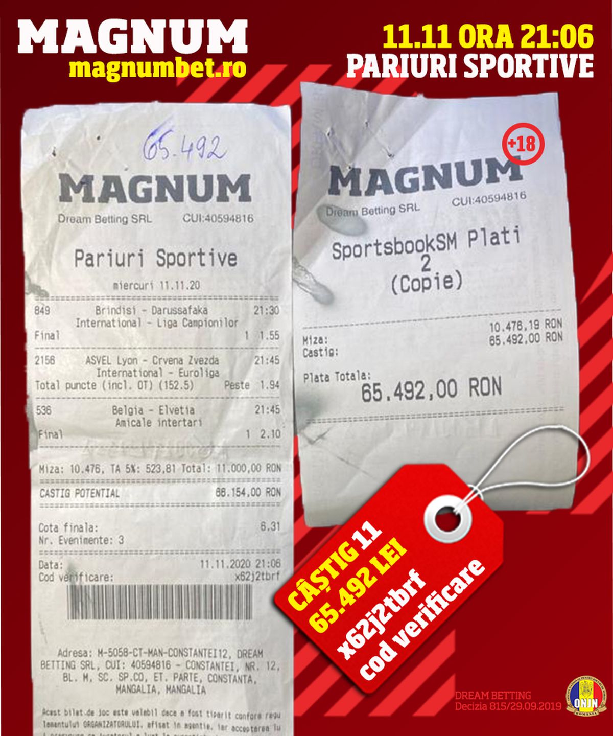 Un parior din MANGALIA a câștigat la MAGNUM BET aproximativ 200.000 de EURO, mai exact 881.532 de lei!