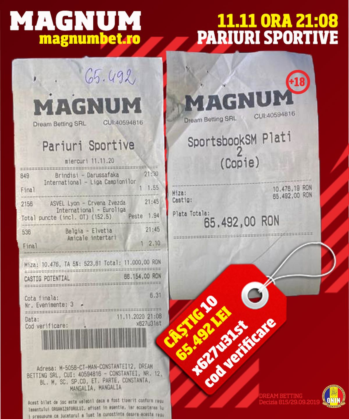 Un parior din MANGALIA a câștigat la MAGNUM BET aproximativ 200.000 de EURO, mai exact 881.532 de lei!