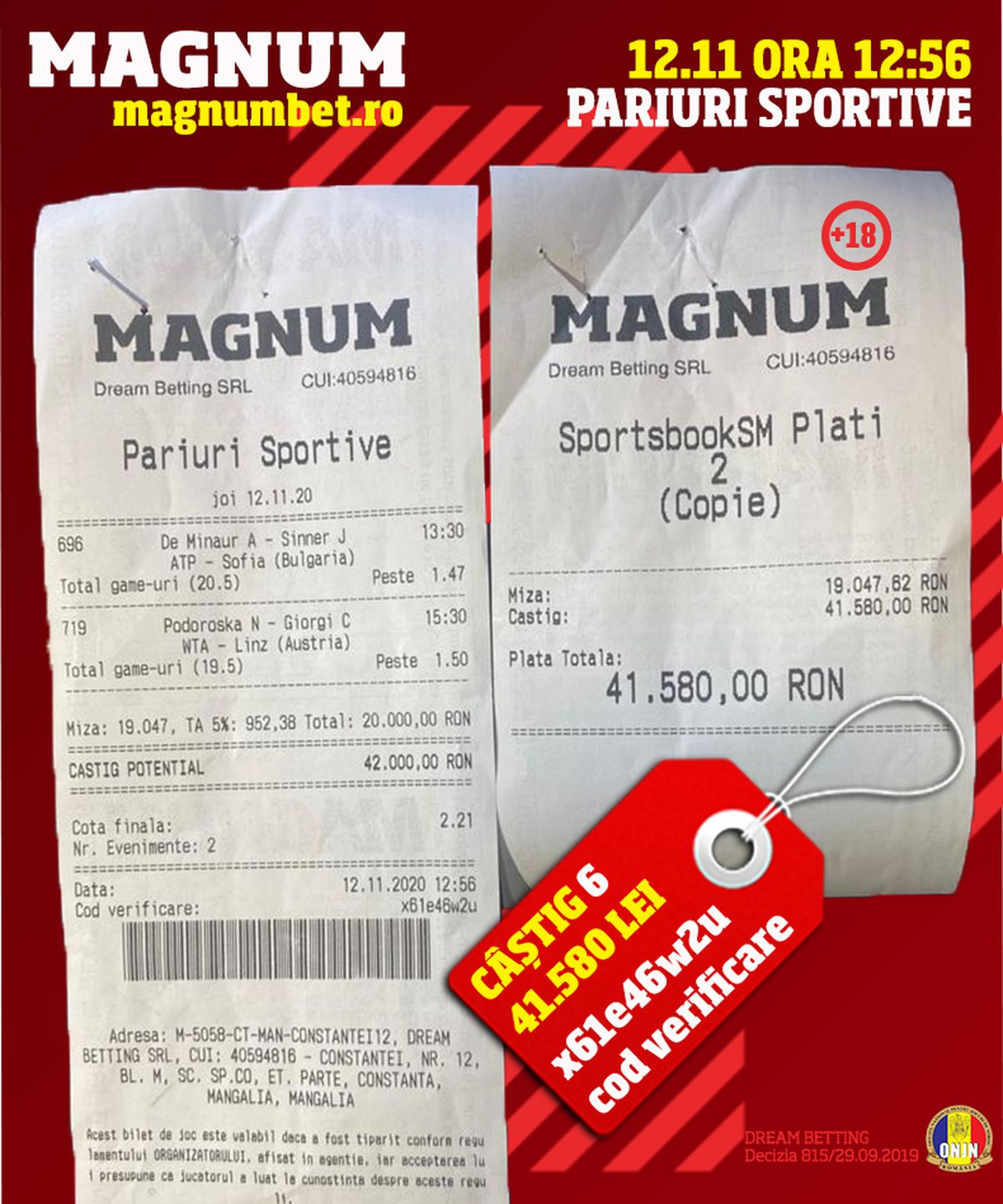 Un parior din MANGALIA a câștigat la MAGNUM BET aproximativ 200.000 de EURO, mai exact 881.532 de lei!