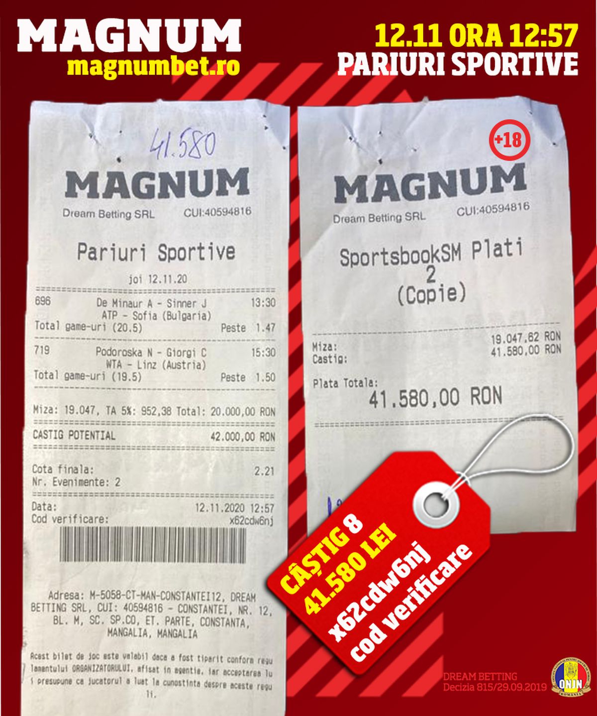 Un parior din MANGALIA a câștigat la MAGNUM BET aproximativ 200.000 de EURO, mai exact 881.532 de lei!