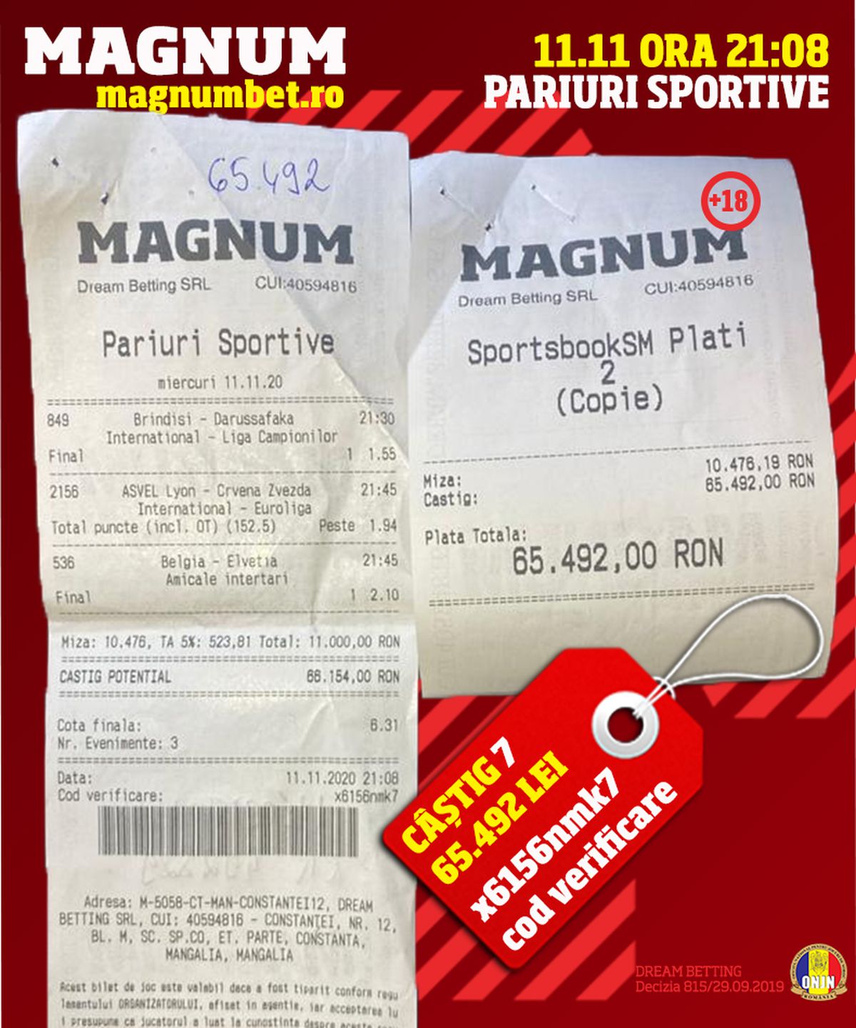 Un parior din MANGALIA a câștigat la MAGNUM BET aproximativ 200.000 de EURO, mai exact 881.532 de lei!