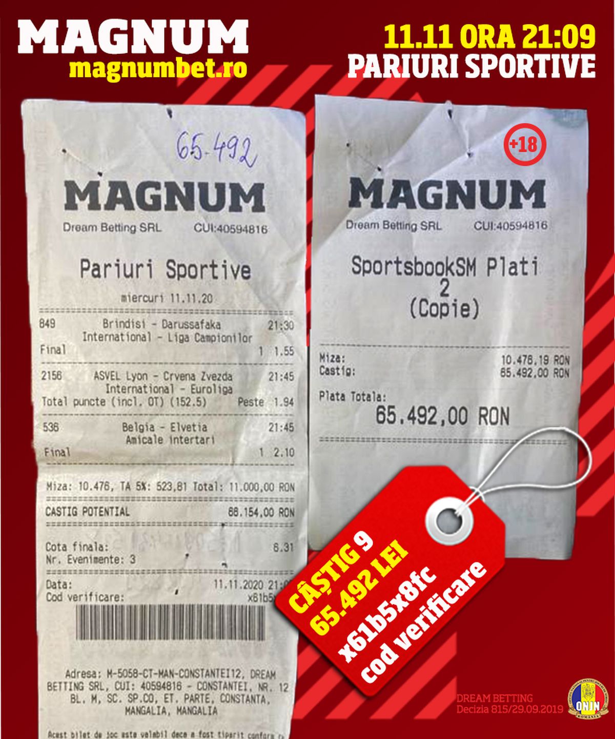 Un parior din MANGALIA a câștigat la MAGNUM BET aproximativ 200.000 de EURO, mai exact 881.532 de lei!