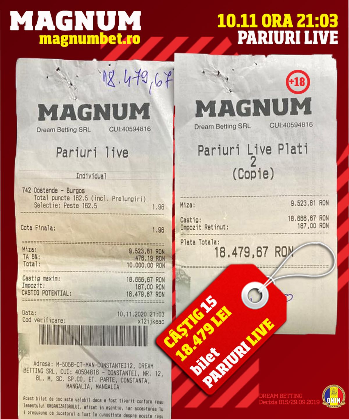 Un parior din MANGALIA a câștigat la MAGNUM BET aproximativ 200.000 de EURO, mai exact 881.532 de lei!