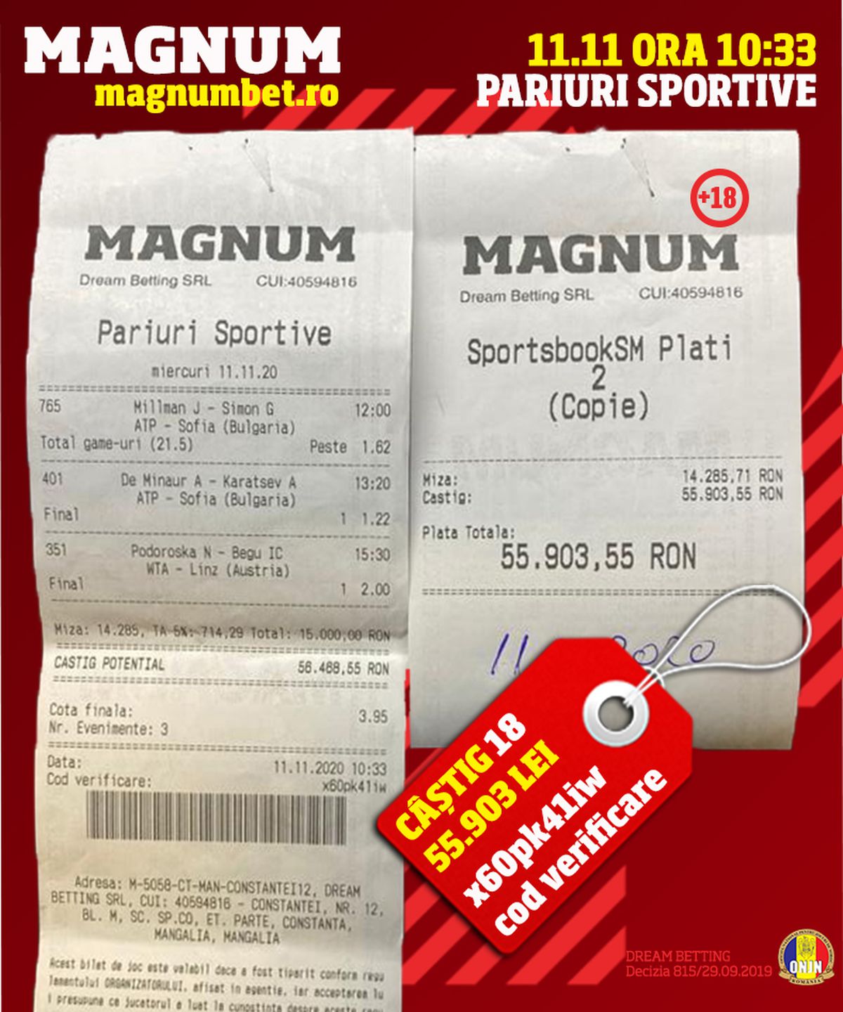Un parior din MANGALIA a câștigat la MAGNUM BET aproximativ 200.000 de EURO, mai exact 881.532 de lei!