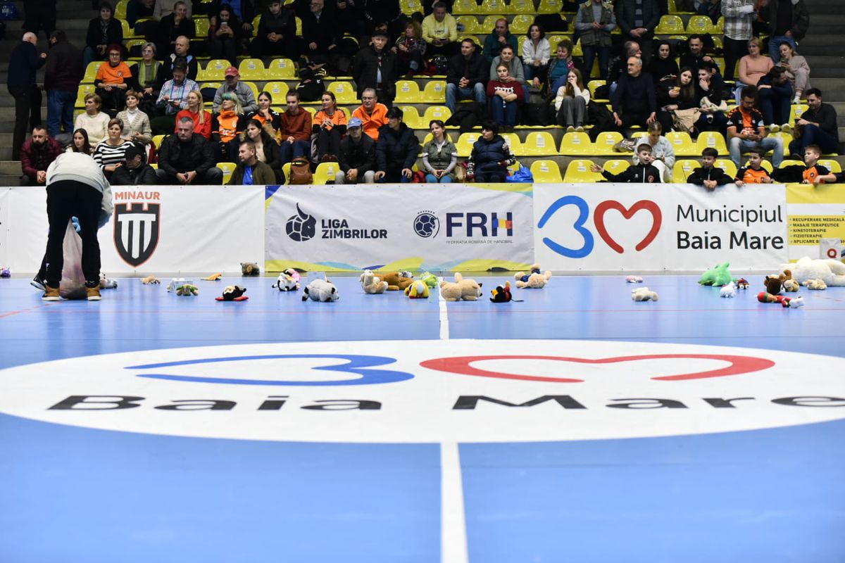 Gest superb! Sute de jucării de pluș aruncate pe parchet la meciul de handbal din România