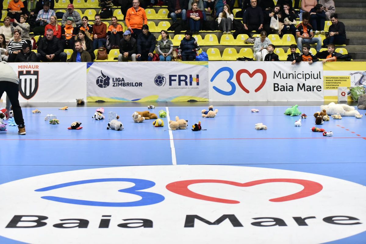 Gest superb! Sute de jucării de pluș aruncate pe parchet la meciul de handbal din România