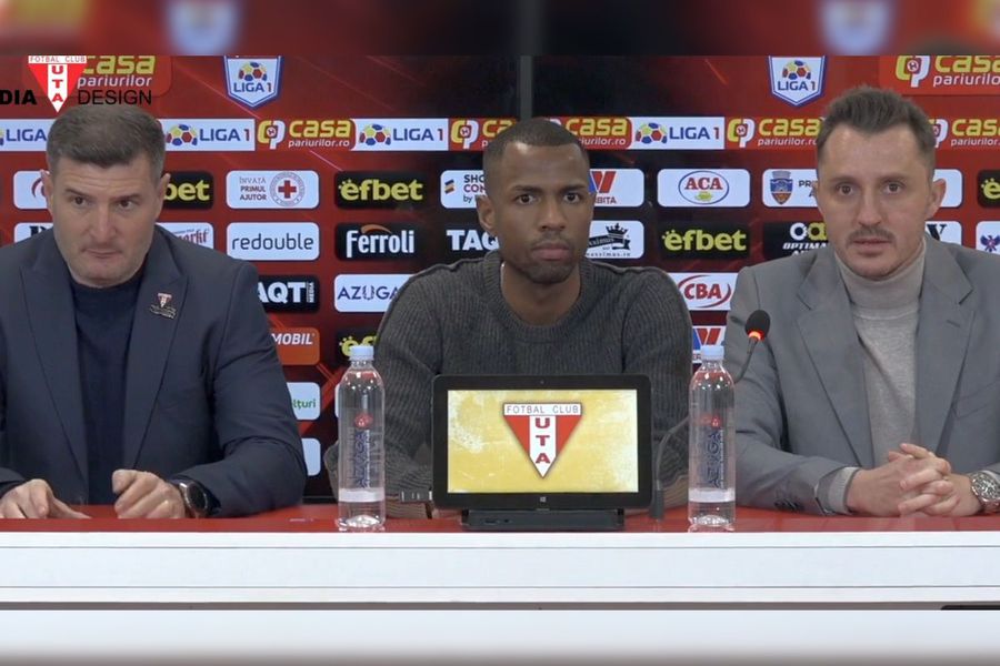 Cardoso, alături de antrenorul Laszlo Balint (stânga) și de impresarul Bogdan Apostu (dreapta) Dumitru Cardoso a revenit în Liga 1: „Când te vrea o echipă cu o astfel de istorie, nu poți refuza!”