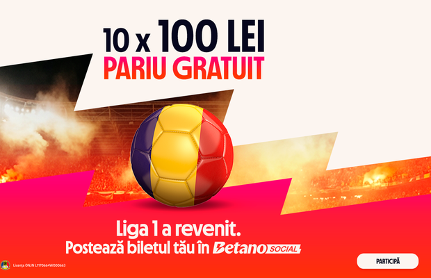 Liga 1 revine pe Betano Social! Dă share și câștigă 100 Lei Pariu Gratuit! Pe Bune!