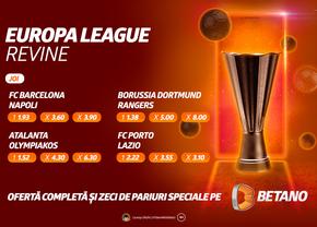 Barcelona, Borussia Dortmund, FC Porto sau Napoli se luptă în Europa League! BetCombo, Cote Mărite și Misiuni Exclusive pe Betano