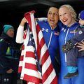 Elana Meyers Taylor și Kaillie Humphries Armbruster sărbătorind podiumul olimpic FOTO Guliver/GettyImages