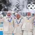 Ștafeta masculină de biatlon a Franței, Fabien Claude, Emilien Jacquelin, Quentin Fillon-Maillet și Eric Perrot, campioană olimpică la 4x7,5 km la Milano Cortina Foto: Guliver/GettyImages