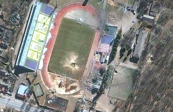 Cum arată din satelit stadionul din Ucraina bombardat de proiectilele rusești