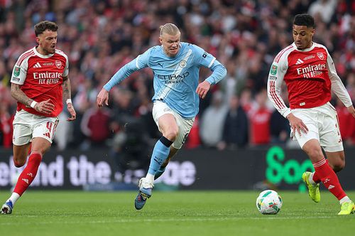 Erling Haaland, atacantul lui Manchester City, împotriva lui Arsenal/ foto GettyImages