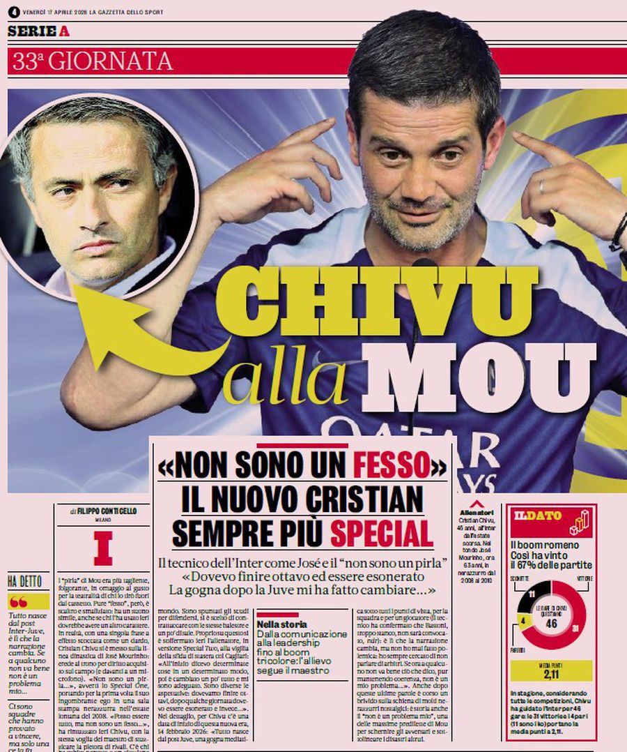 Ce supranume i-au dat cei de la Gazzetta dello Sport lui Cristi Chivu